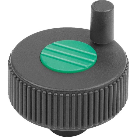Kipp Knurled Knob W Handle Size:1, D1=40, Form:H, Plastic Black, Comp:Steel Cap:Green Ral6032, D=6H8,  K0262.21062